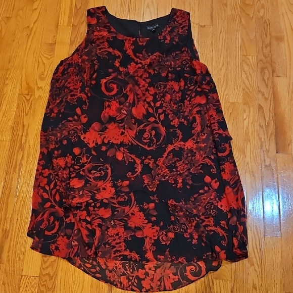 Connected Apparel Red and Black Asymmetrical Dress - Picture 1 of 6